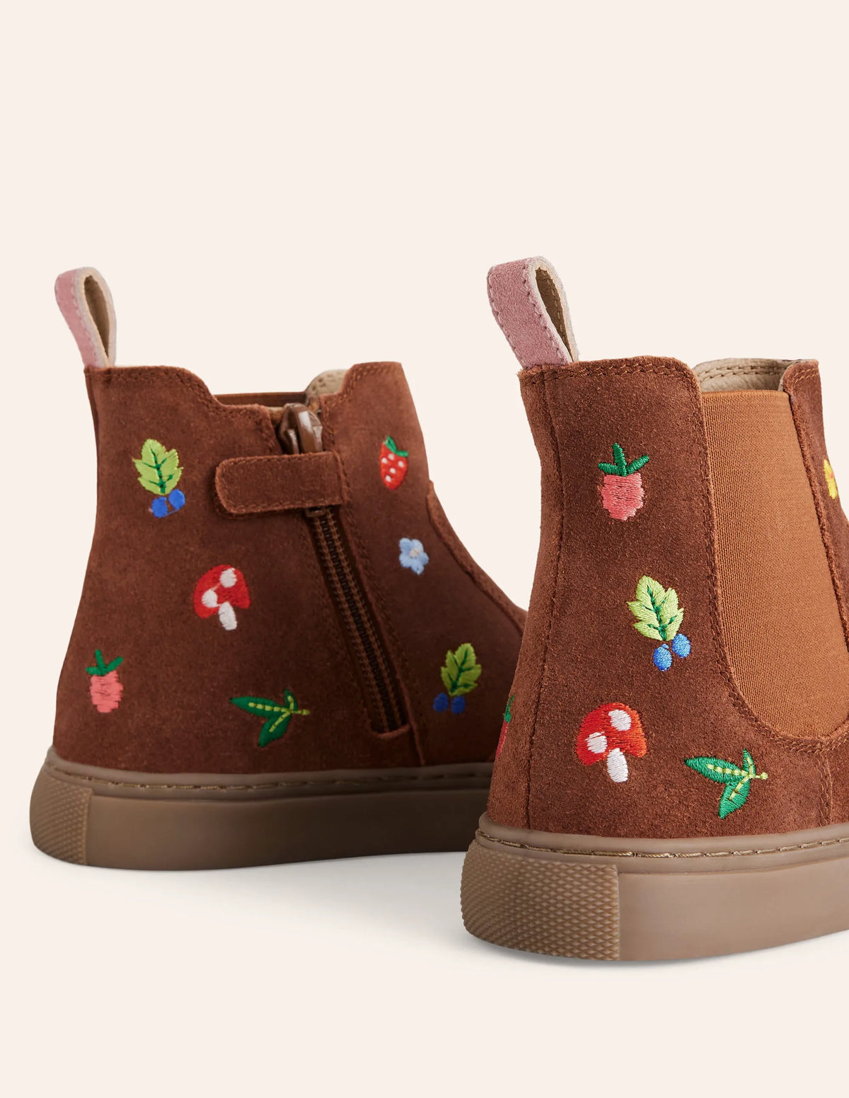 Embroidered Ankle Boots-Tan Embroidered Motifs