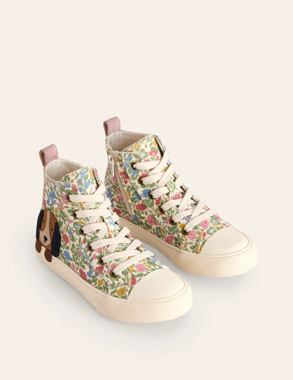 Applique Canvas High Top-Multi Floral Dog