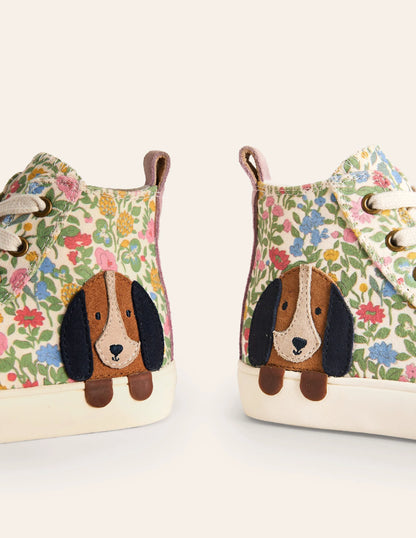 Applique Canvas High Top-Multi Floral Dog