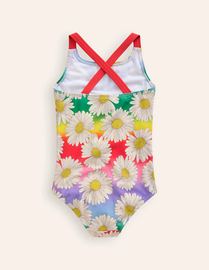 Cross-back Printed Swimsuit-Multi Ombre Daisy