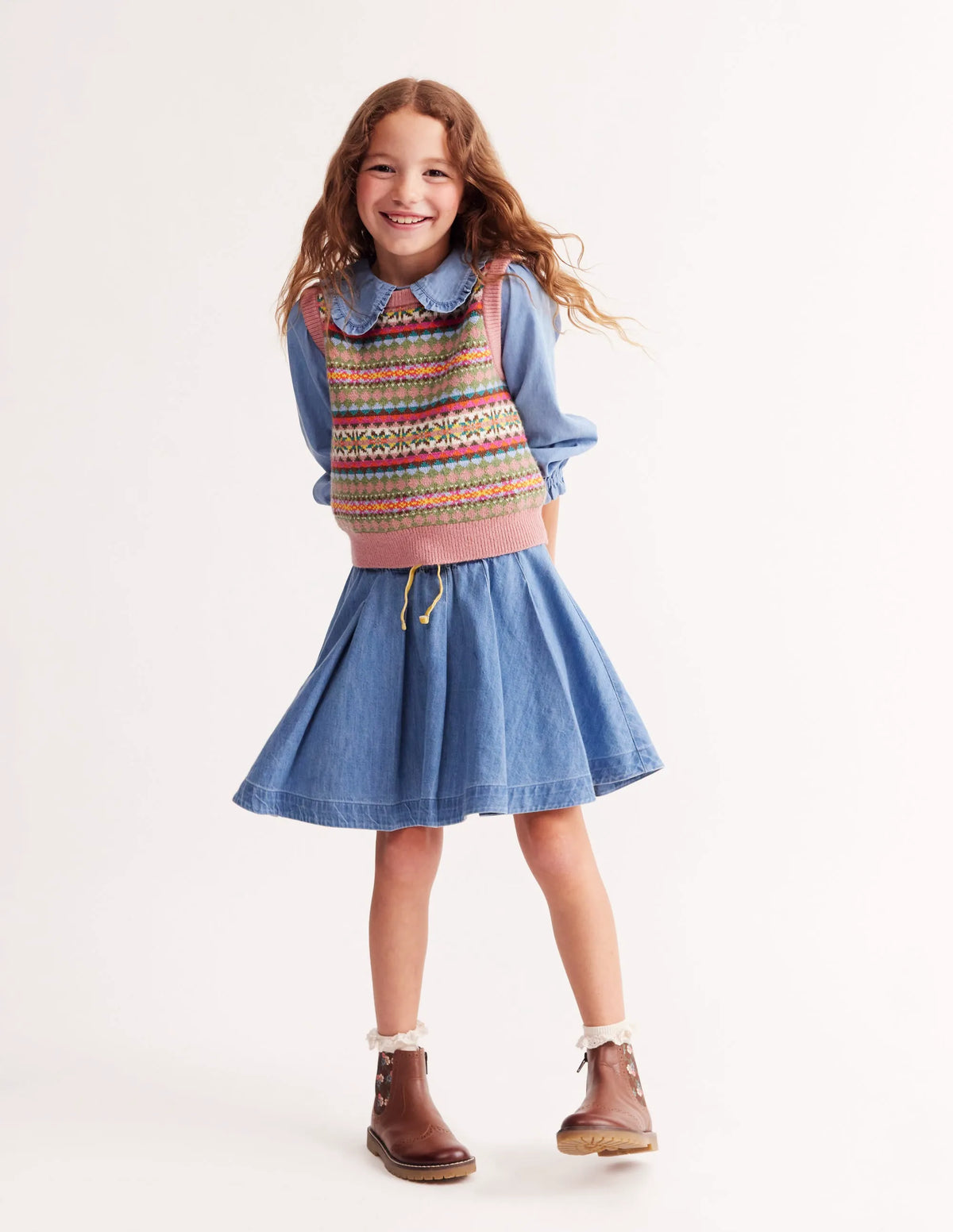 Fair Isle Knitted Vest-Green/ Pink Fair Isle