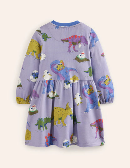 Loopback Sweatshirt Dress-Lilac Dino Family