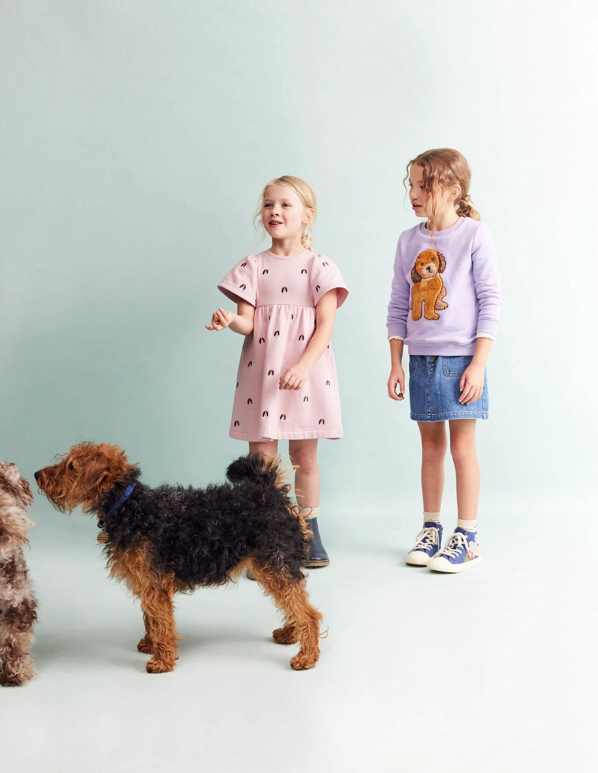 Embroidered Sweatshirt Dress-Vintage Pink Pups