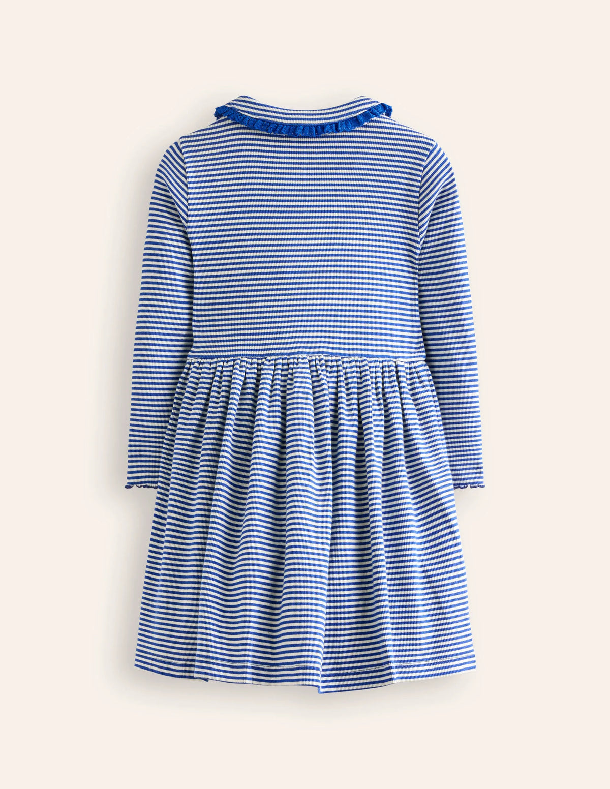 Collared Rib Twirly Dress-Bluejay/ Ivory Stripe