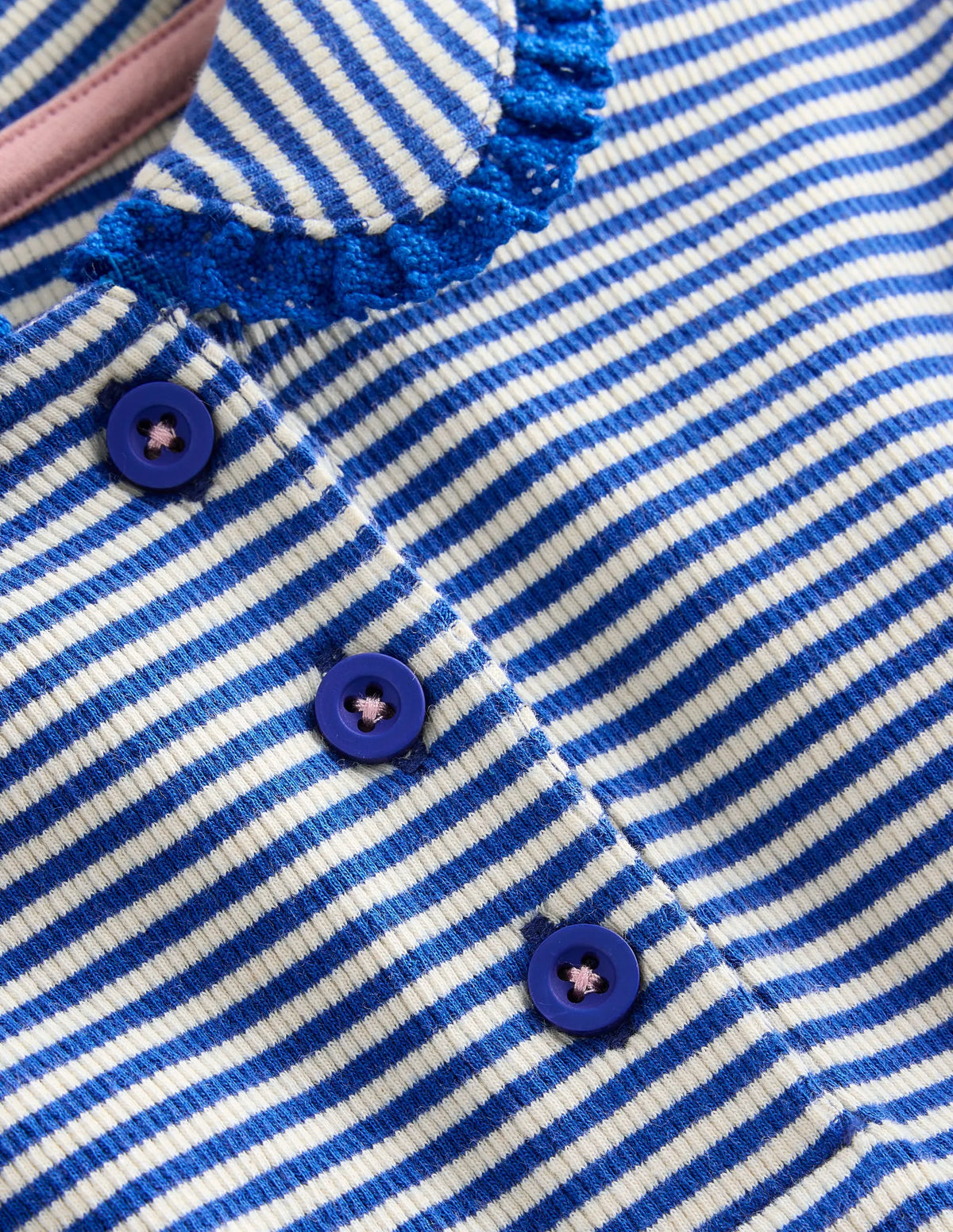 Collared Rib Twirly Dress-Bluejay/ Ivory Stripe