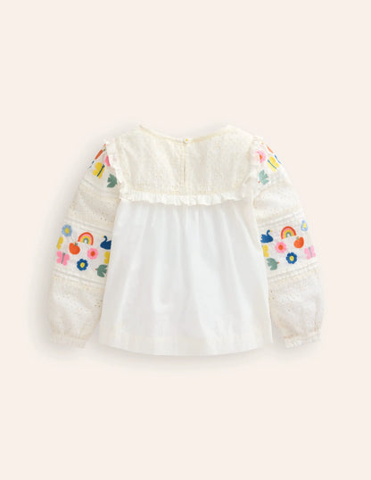 Embroidered Broderie Top-Vanilla White