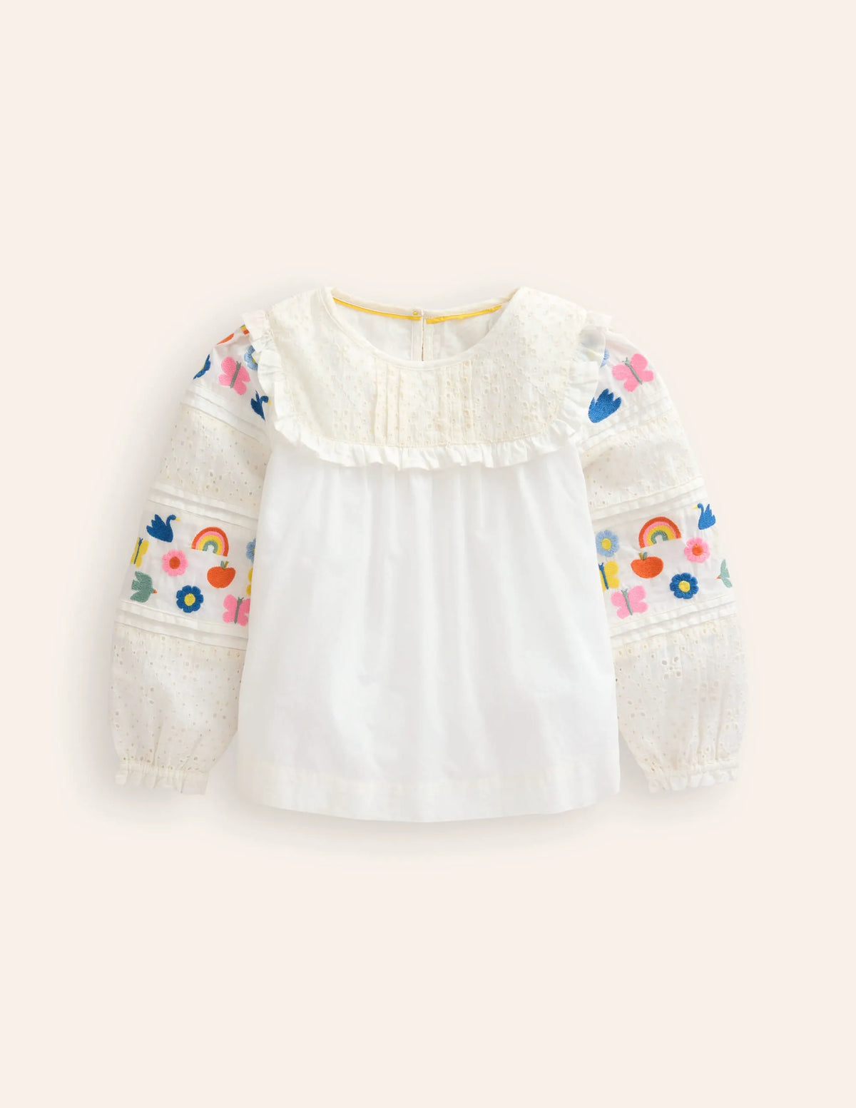 Embroidered Broderie Top-Vanilla White