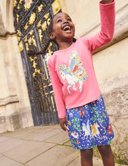 Appliqué Long Sleeve Top-Rose Pink Unicorn