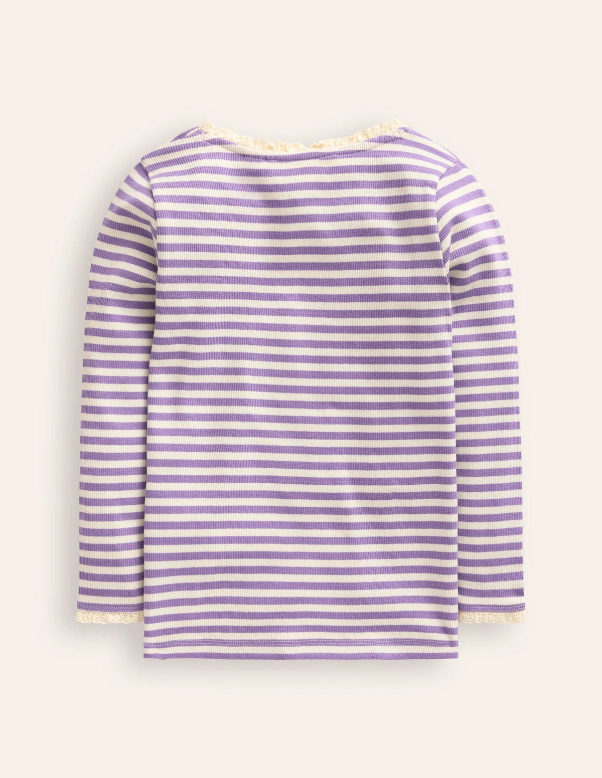 Ribbed Long Sleeve T-shirt-Aster Purple/ Ivory