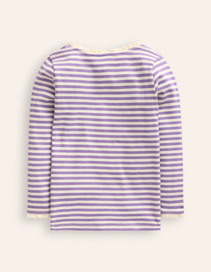 Ribbed Long Sleeve T-shirt-Aster Purple/ Ivory