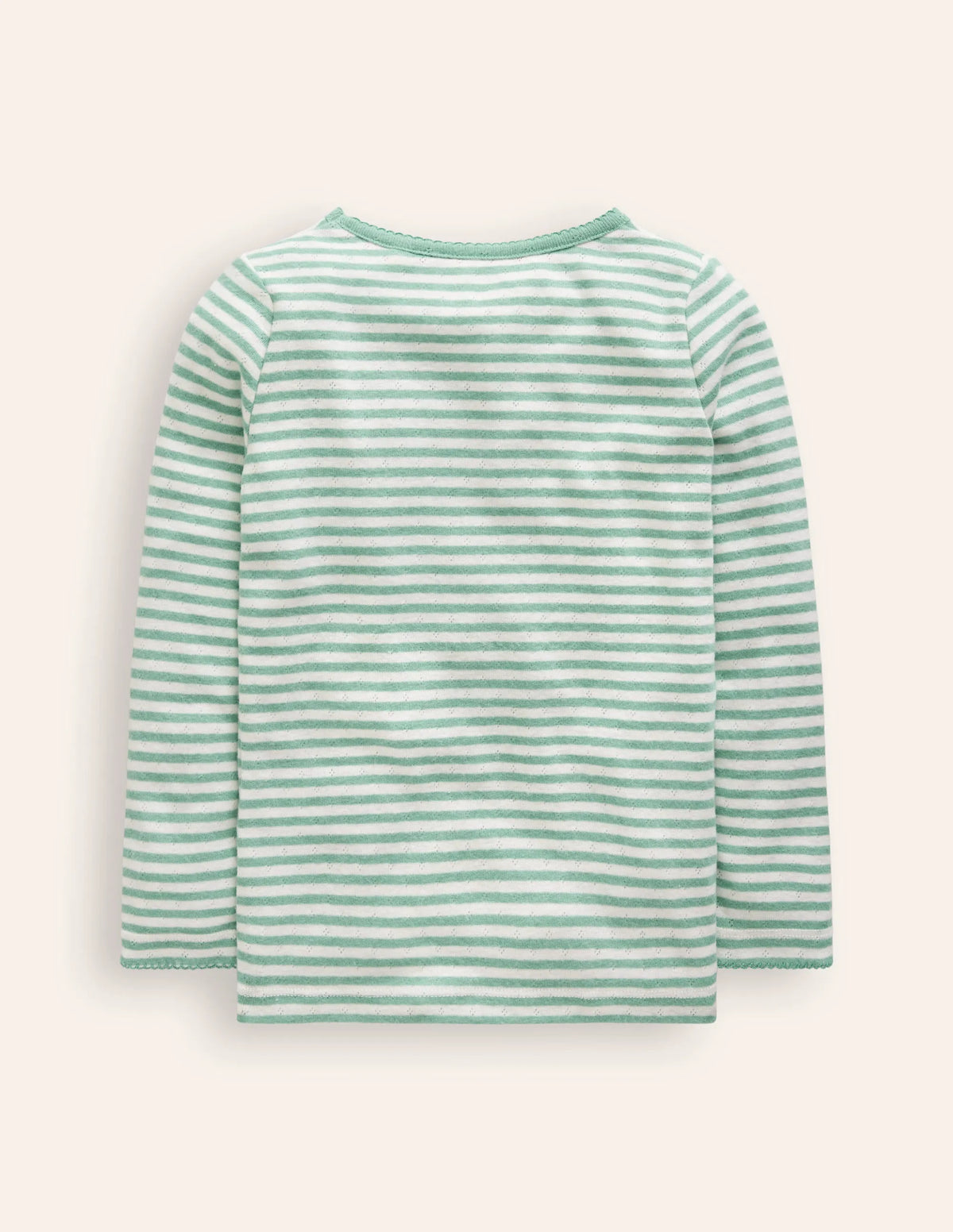 Long Sleeve Pointelle Top-Ivory/Eucalyptus Stripe