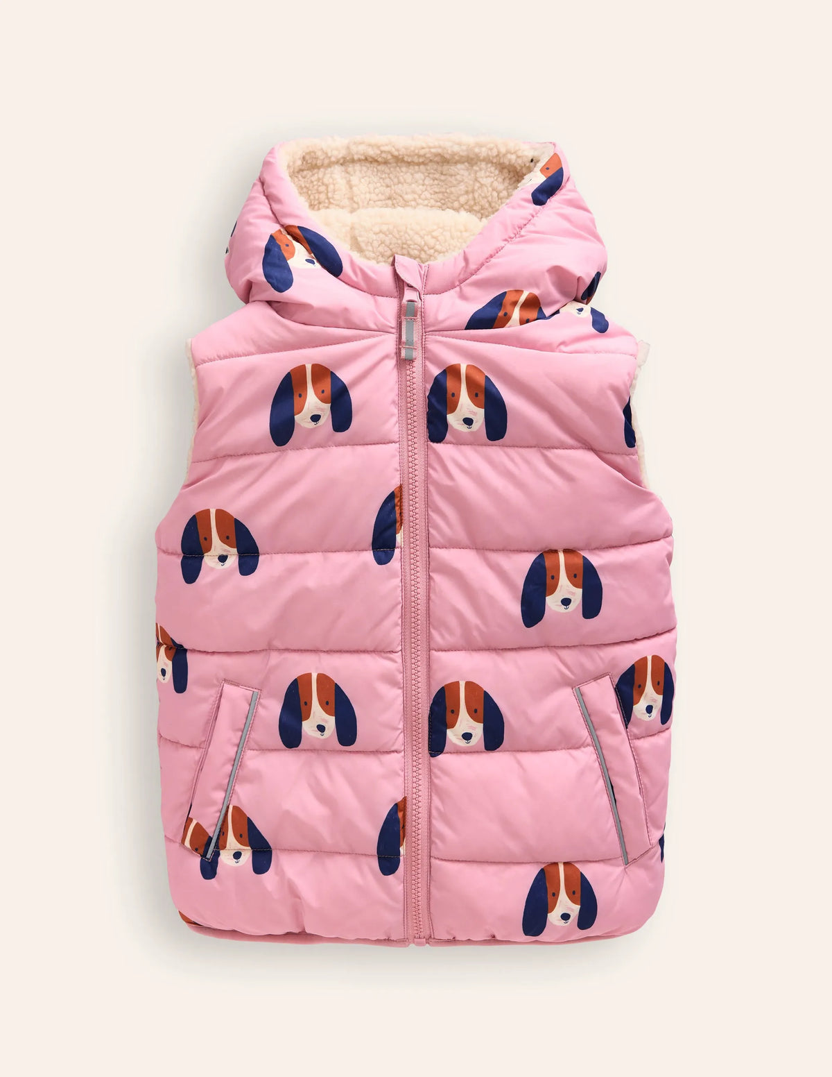 Reversible Borg Gilet-Vintage Pink Pups