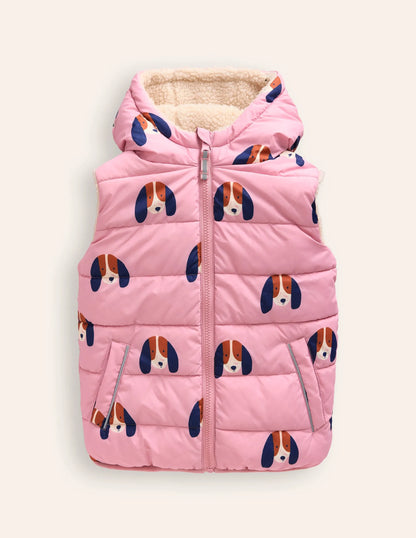 Reversible Borg Gilet-Vintage Pink Pups