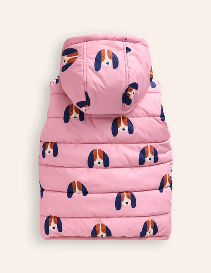 Reversible Borg Gilet-Vintage Pink Pups