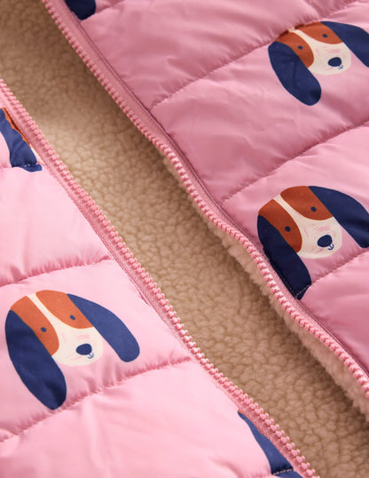 Reversible Borg Gilet-Vintage Pink Pups