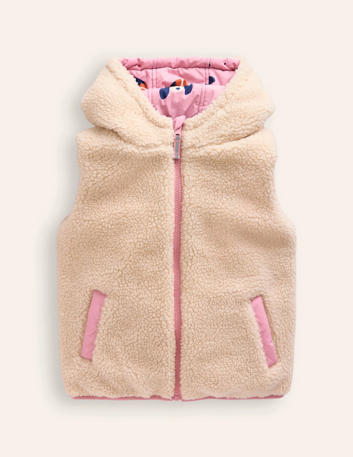 Reversible Borg Gilet-Vintage Pink Pups