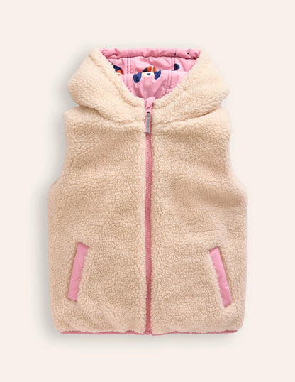 Reversible Borg Gilet-Vintage Pink Pups