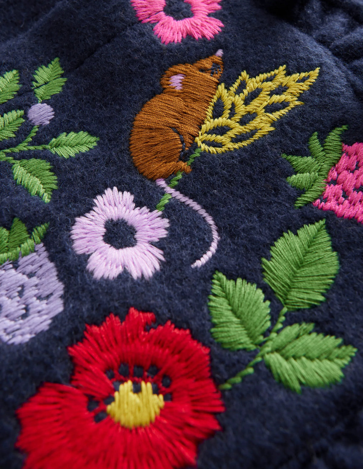 Wonderful Wool Blended Coat-College Navy Embroidery