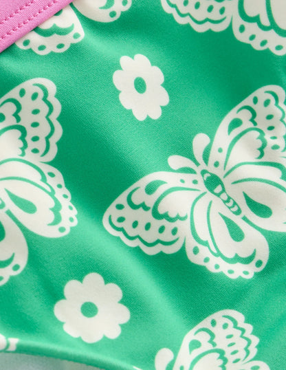 Patterned Bikini Bottoms-Pea Green Butterfly Stamp