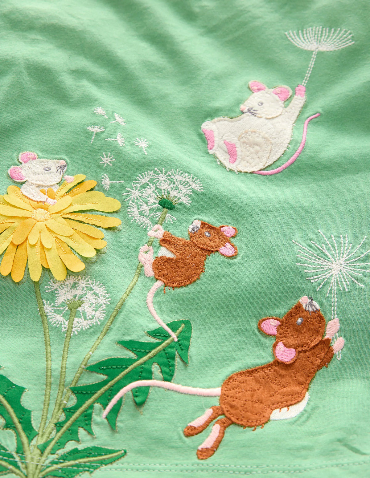 Puff Sleeve Appliqué T-shirt-Aloe Green Mice