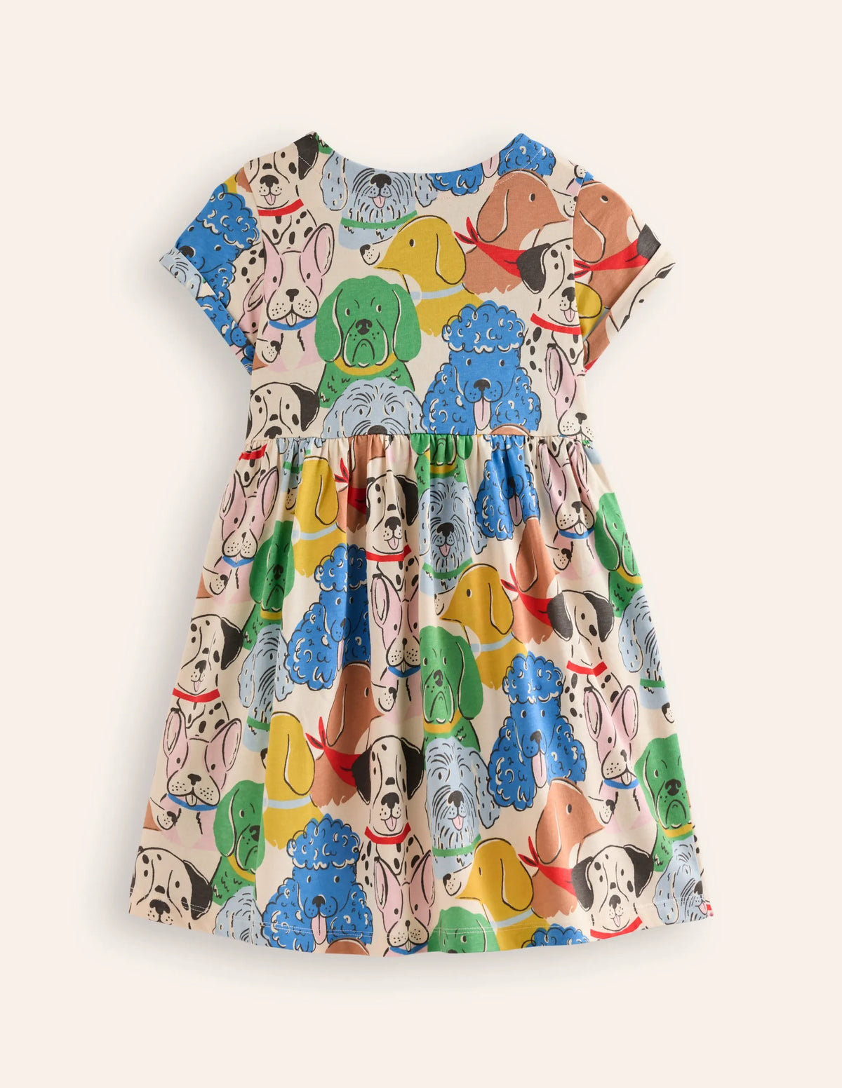Short-sleeved Fun Jersey Dress-Multi Coloured Dogs