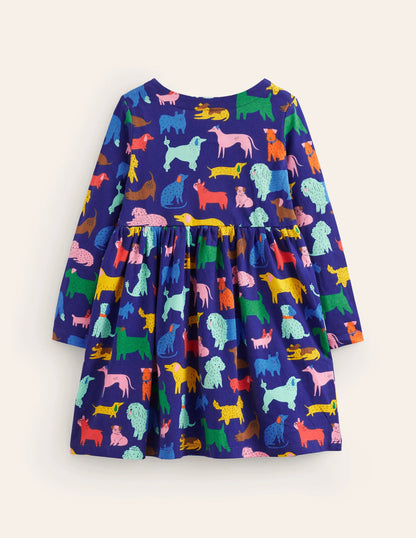 Long Sleeve Fun Jersey Dress-Starboard Playful Pups