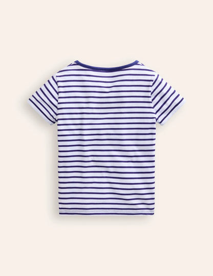 Short Sleeve Appliqué T-shirt-Ivory/ Starboard Stripe Boat