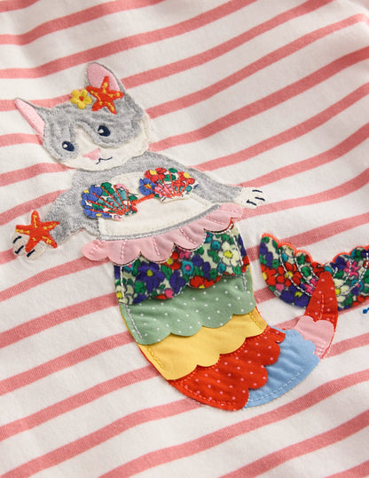 Short Sleeve Appliqué T-shirt-Ivory/ Pink MerCat