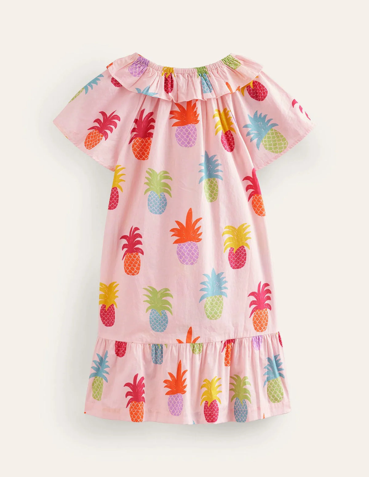 Frill Neck Woven Dress-Blooming pink Pineapples