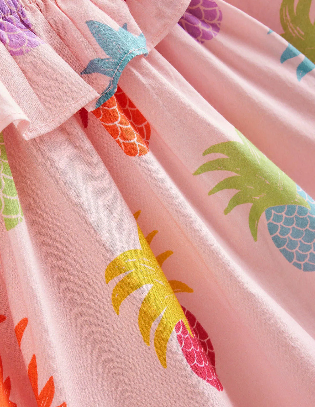 Frill Neck Woven Dress-Blooming pink Pineapples