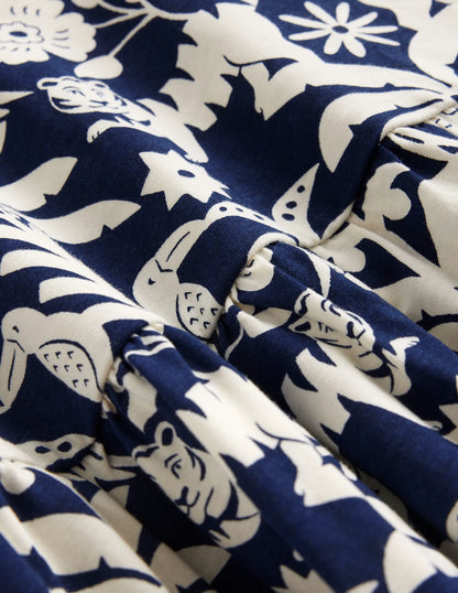 Strappy Drop Waist Dress-College Navy Animal Woodblock