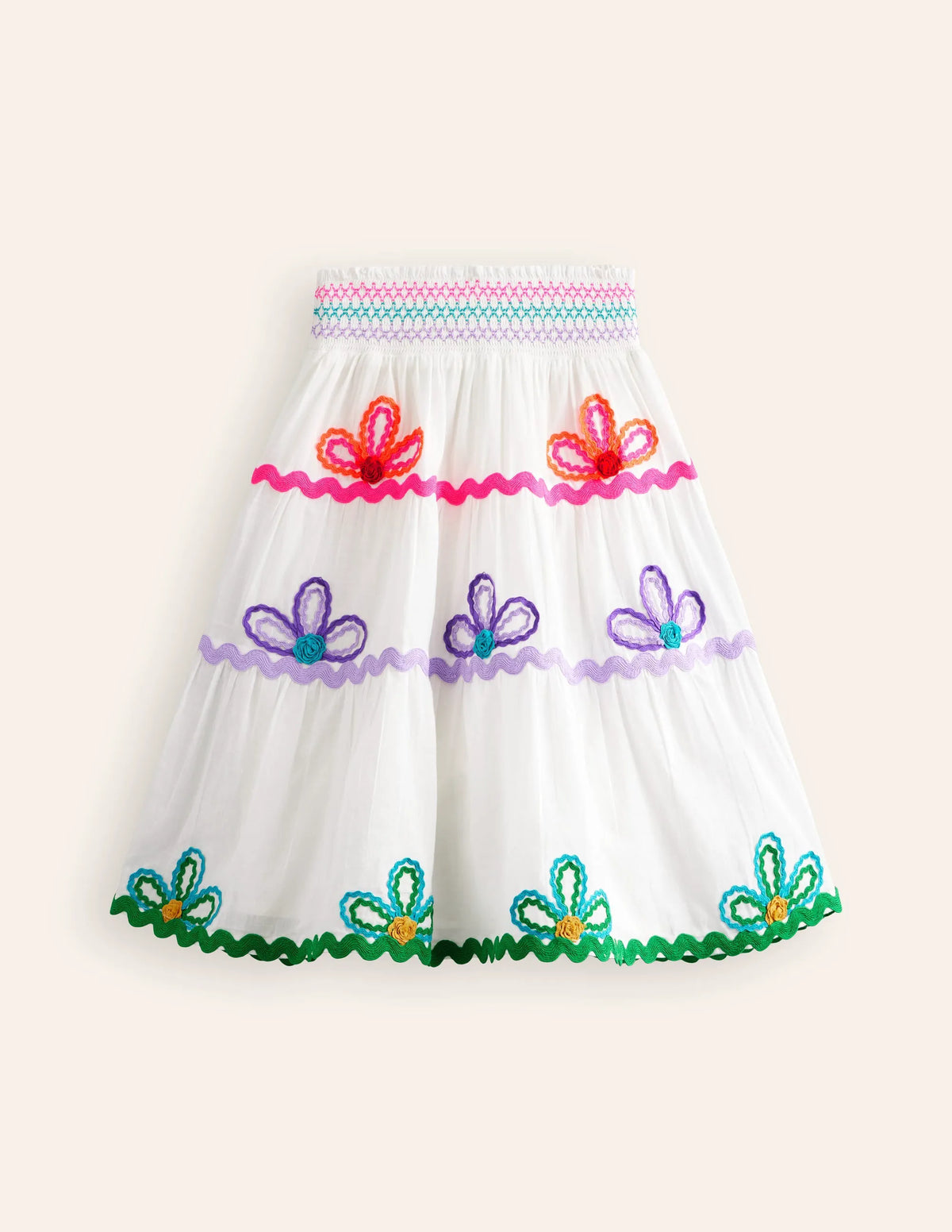Ric Rac Detail Midi Skirt-White
