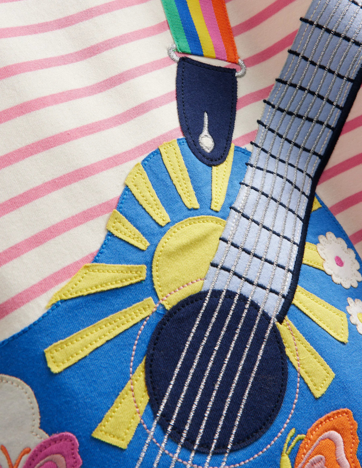 Big Appliqué Jersey Dress-Ivory/ Salmon Pink Guitar