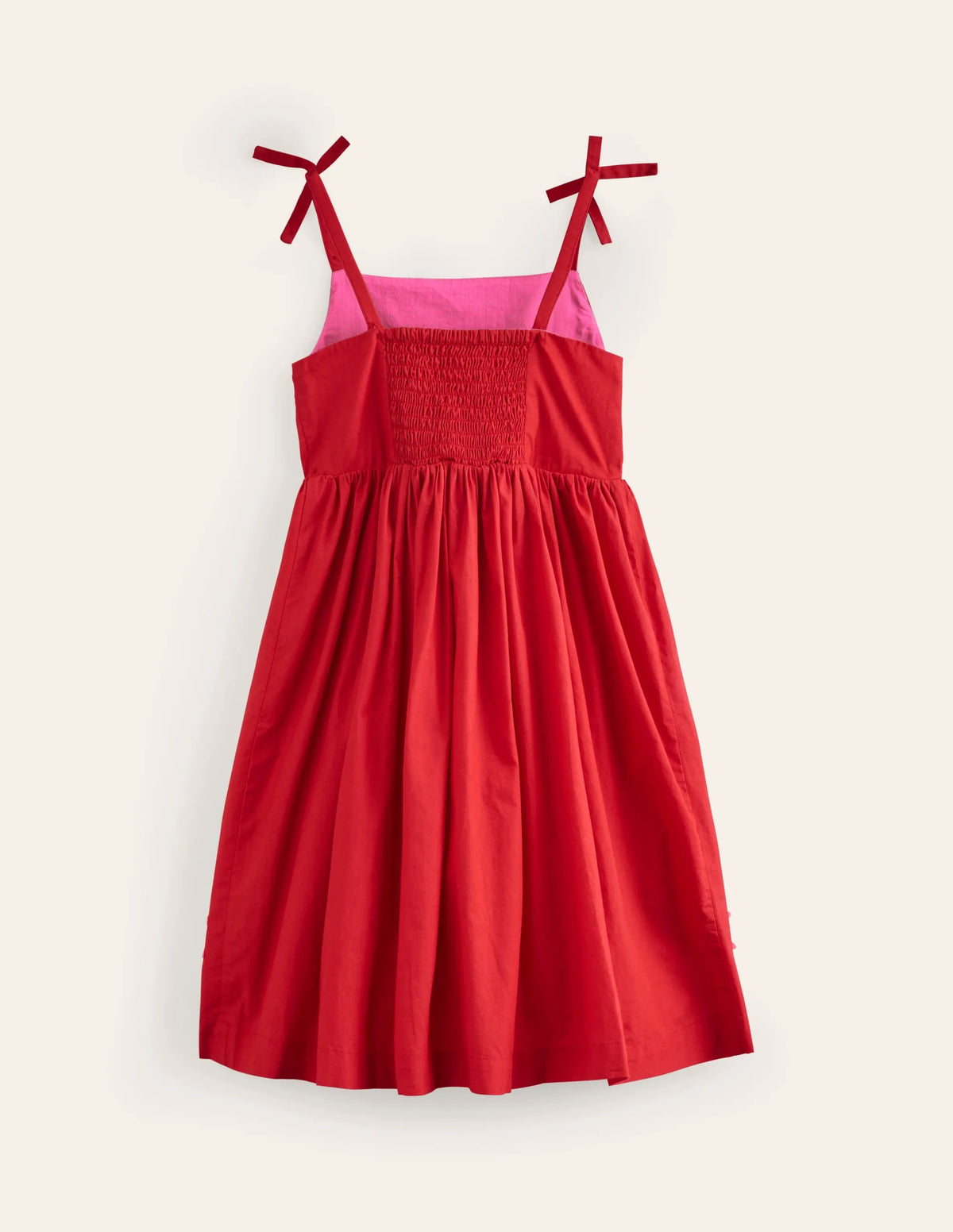 Appliqué Cotton Dress-Poppy Red Palms