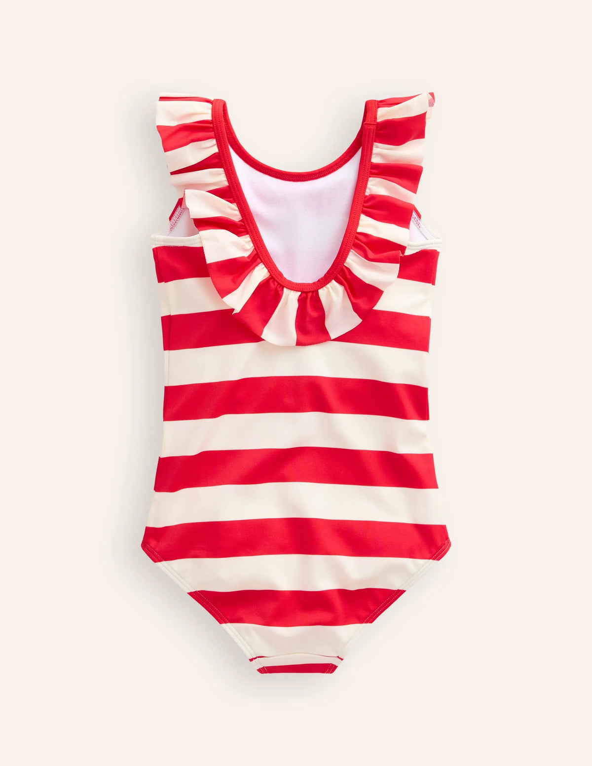 Frill Neck Swimsuit-Poppy Red/ Vanilla Pod Stripe