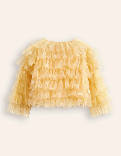 Tiered Tulle Jacket-Spring Yellow Daisies