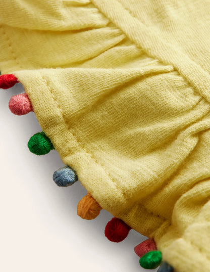 Pom Trim T-Shirt-Zest Yellow