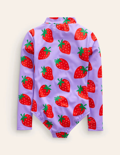 Long-sleeved Swimsuit-Violet Tulip Strawberries