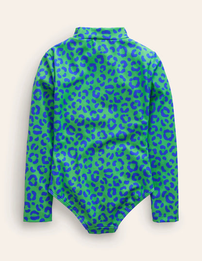 Long-sleeved Swimsuit-Green Leopard