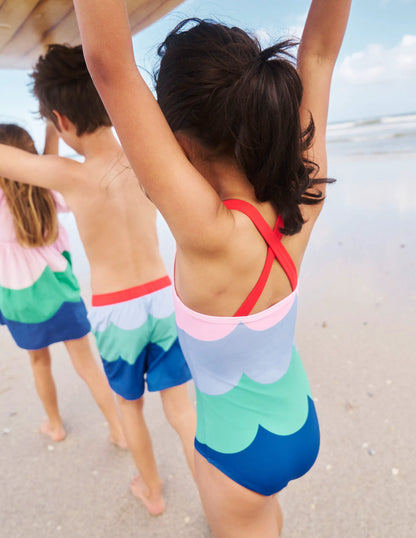 Cross-back Printed Swimsuit-Multi Wave Stripe