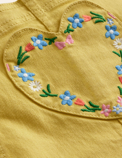 Heart Pocket Short Overalls-Spring Yellow