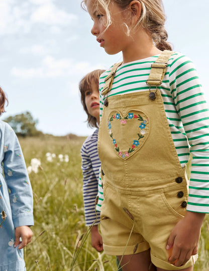 Heart Pocket Short Overalls-Spring Yellow
