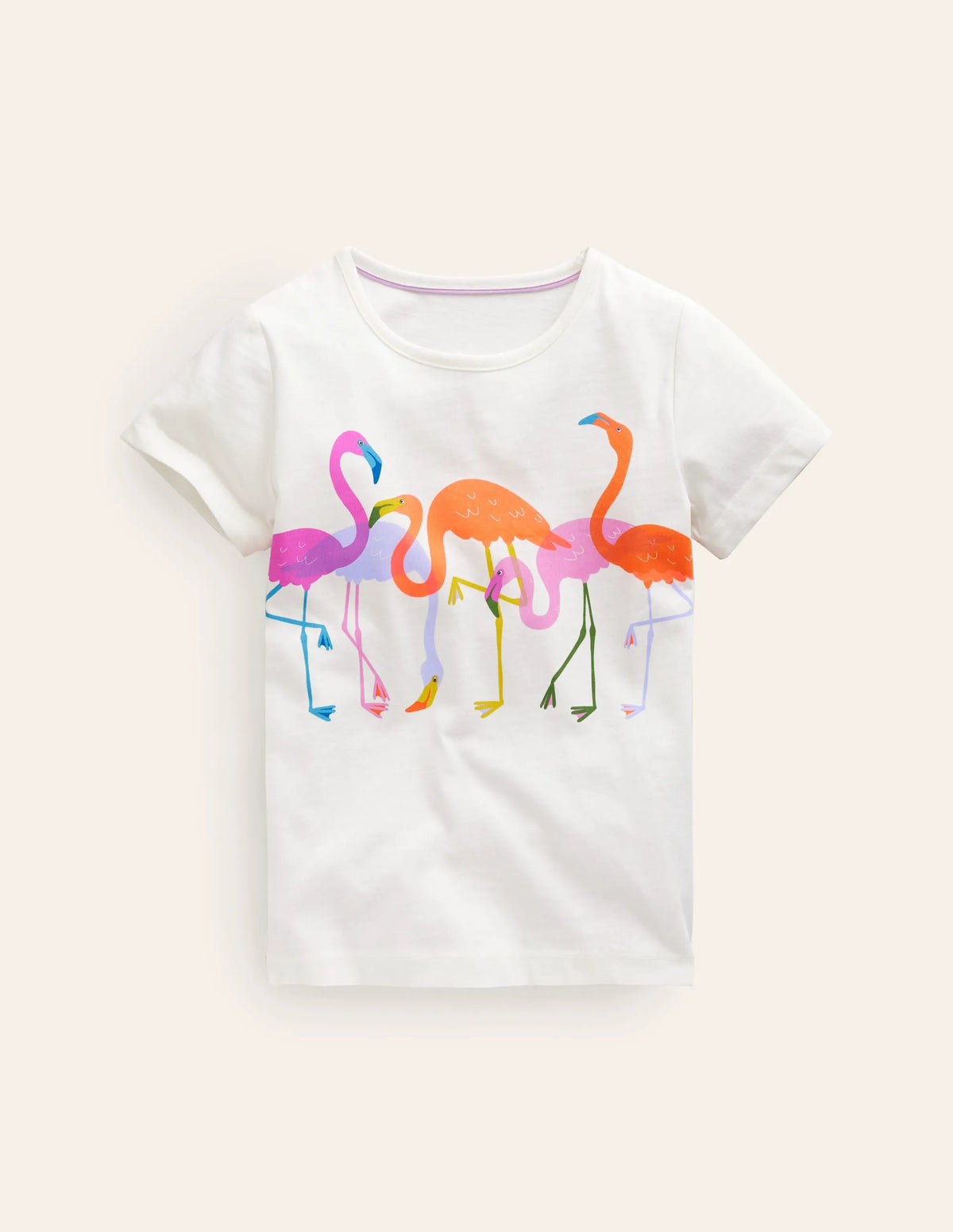 Printed Graphic T-Shirt-Ivory Flamingos