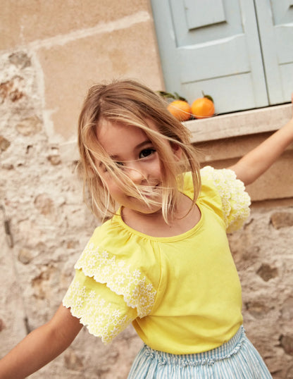 Broderie Mix T-shirt-Zest Yellow/White