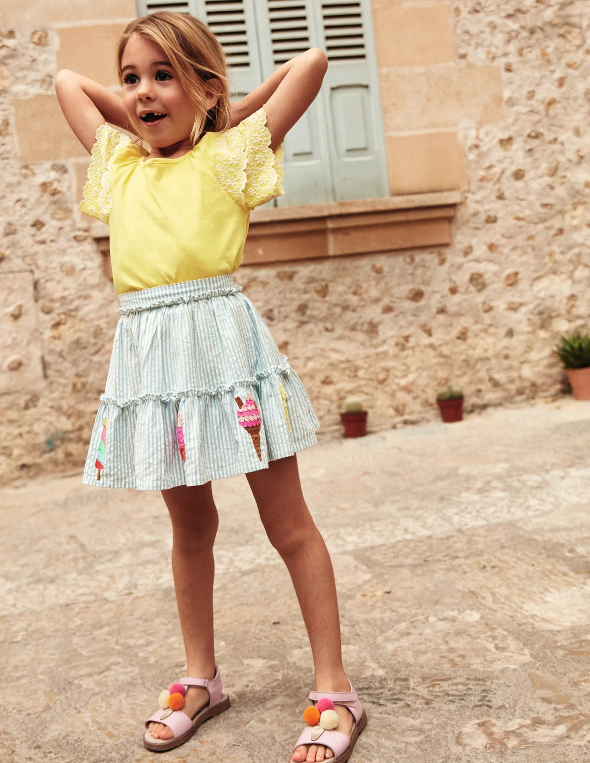 Appliqué Skirt-Blue / Ivory Ice Creams