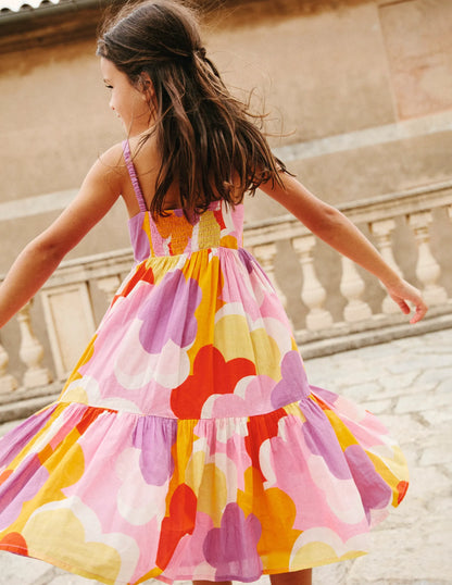 Tiered Twirly Sundress-Jam Red Daisy Cloud