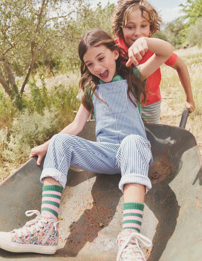 Relaxed Overalls-Surf Blue / Ivory Stripe