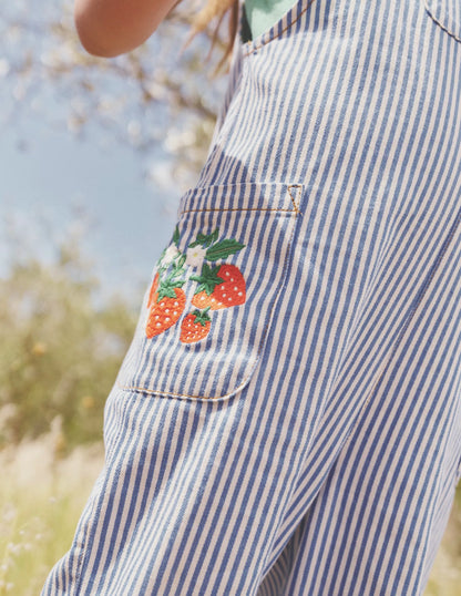 Relaxed Overalls-Surf Blue / Ivory Stripe