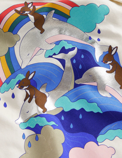 Metallic Logo T-shirt-Ivory Dolphin