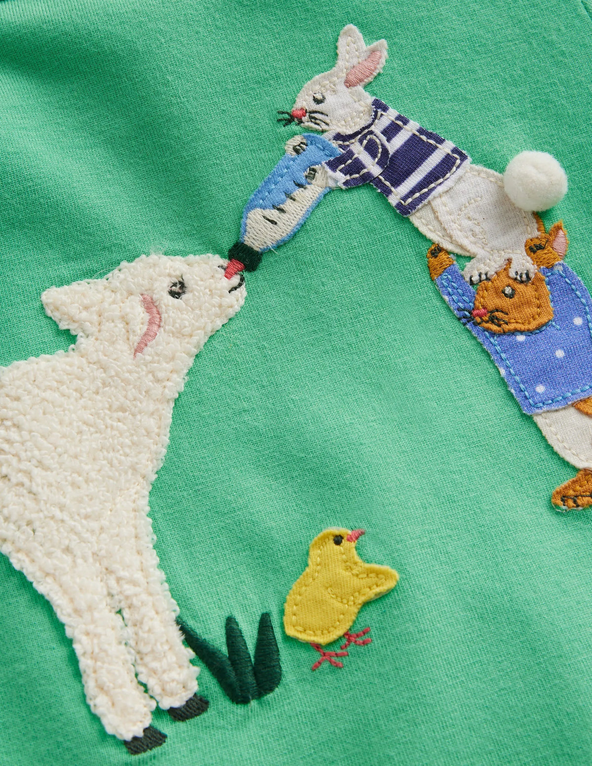 Puff Sleeve Appliqué T-shirt-Aloe Green Lamb